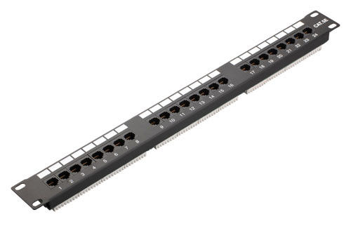 Cat5e UTP เครือข่าย Fast Ethernet แผงแผงแนวนอน 24 พอร์ต 1U 19 นิ้ว AMP Tyco ประเภท IDC Type YH4009